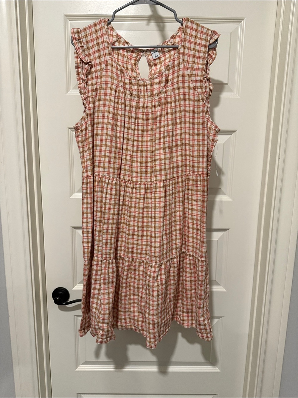 Women’s Orange and Cream Plaid Ruffle Tiered Dress